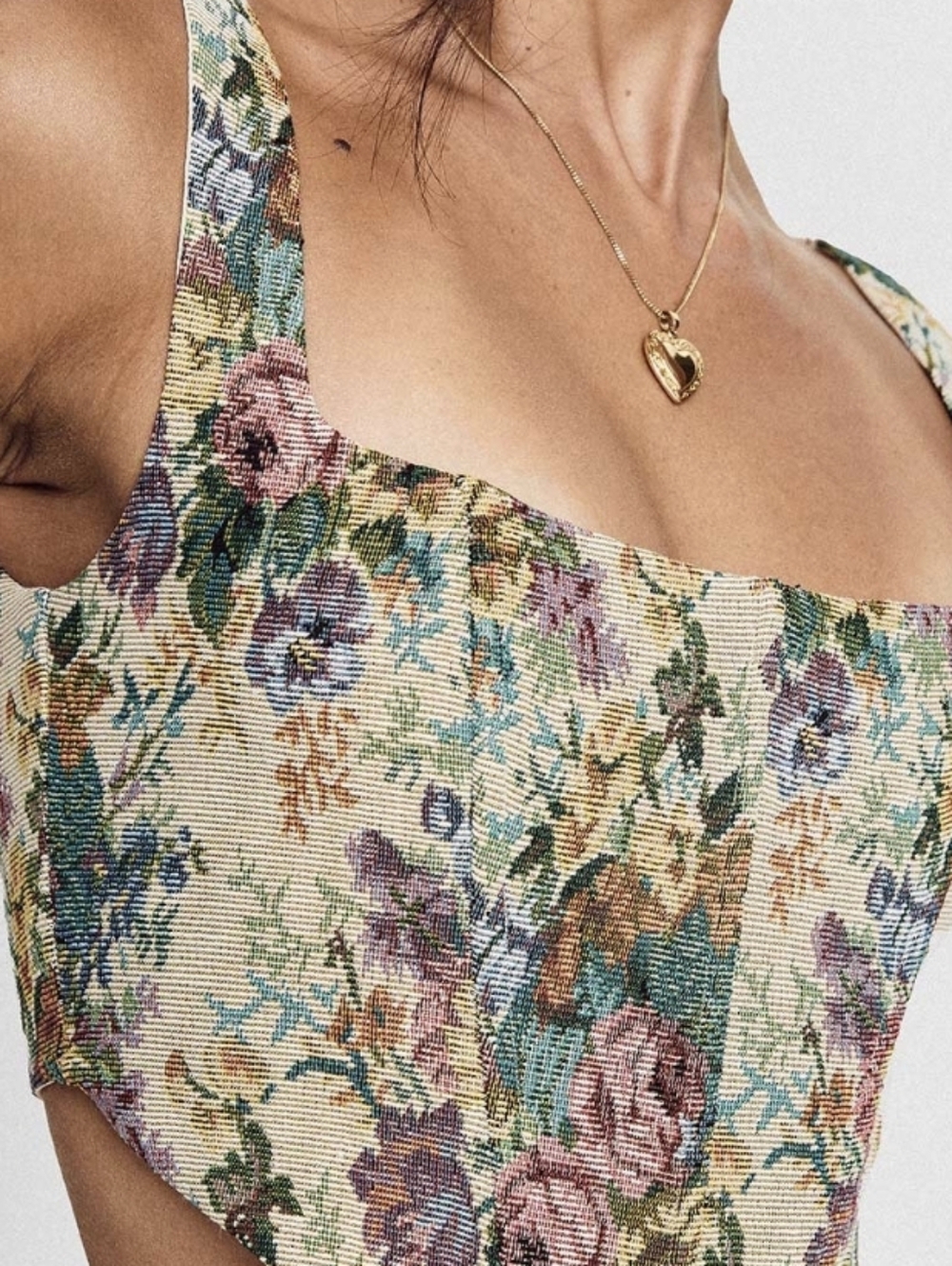 PRINCESS POLLY Bustier Corsett Floral Tapestry Crop Top